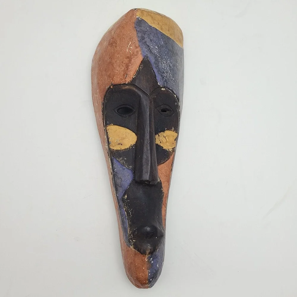 Vintage Hand Carved Wood Painted African Tribal Mask, 12